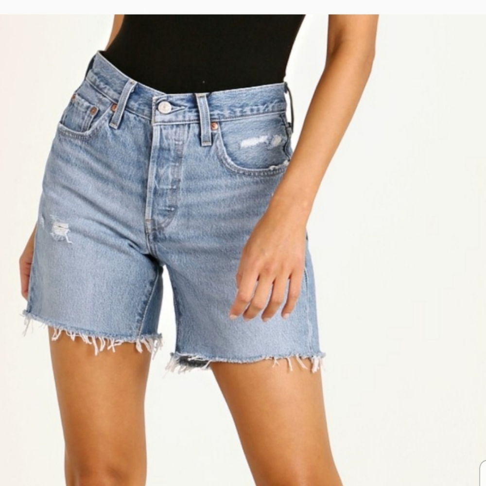 Levis 501 high rise midi jean denim shorts button fly premium